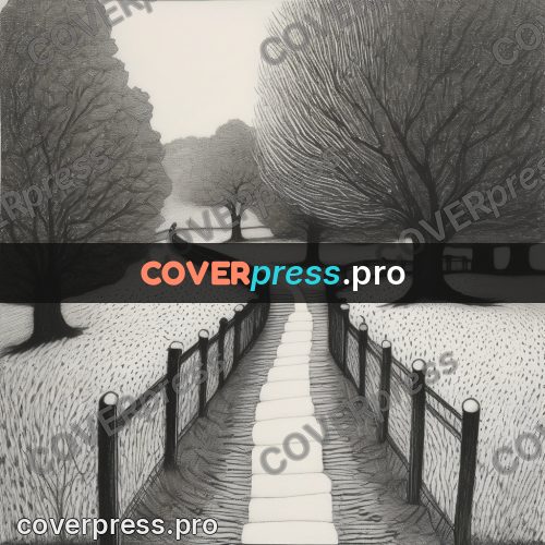 Edward Gorey style drawing: path along a fence in winter