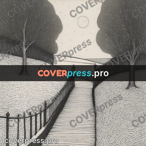 Edward Gorey style drawing: path along a fence in winter