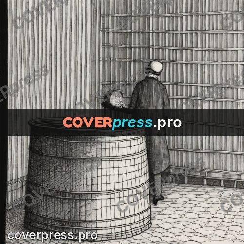 Edward Gorey style drawing: copper vat in a tiled room