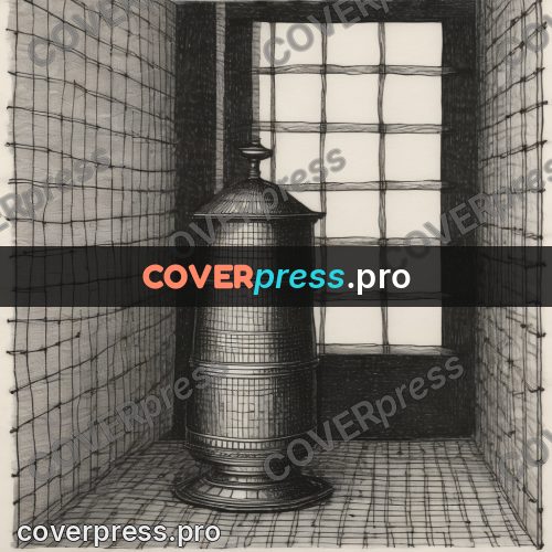 Edward Gorey style drawing: copper vat in a tiled room