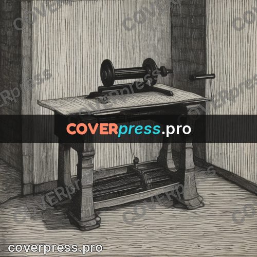 Edward Gorey style drawing: mangle machine in a room