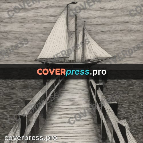 Edward Gorey style drawing: pier and a distant sail