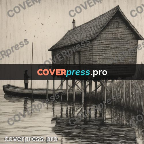 Edward Gorey style drawing: house on piles by the water