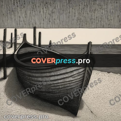 Edward Gorey style drawing: old boat on the shore