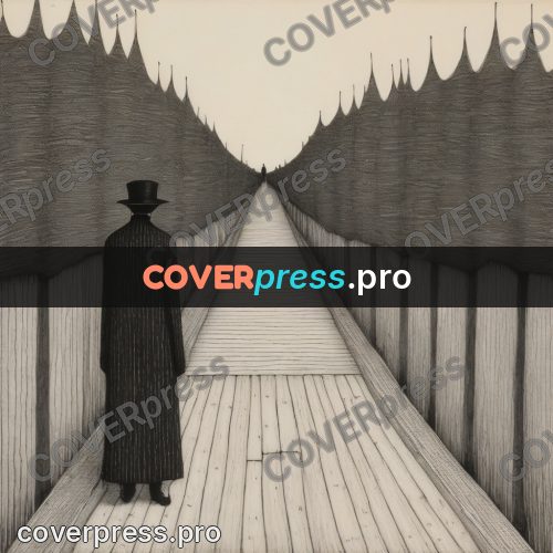 Edward Gorey style drawing: figure on a long pier