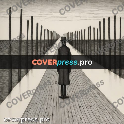 Edward Gorey style drawing: figure on a long pier