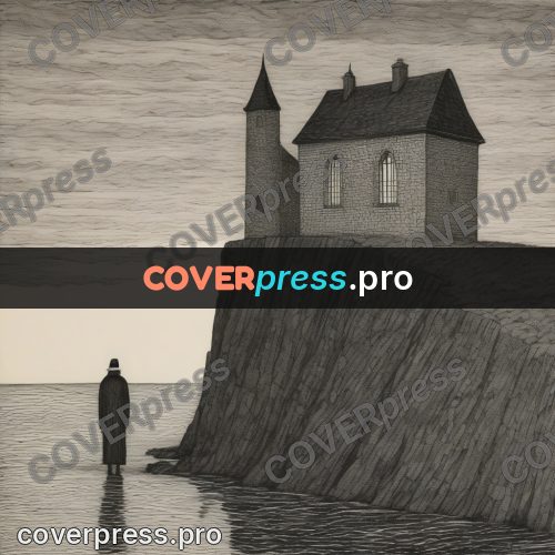Edward Gorey style drawing: tower on a rocky shore