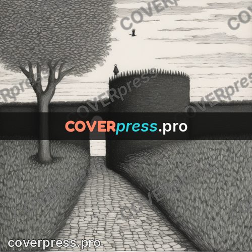 Edward Gorey style drawing: corridor between clipped hedges
