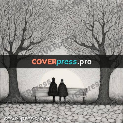 Edward Gorey style drawing: bench under bare trees