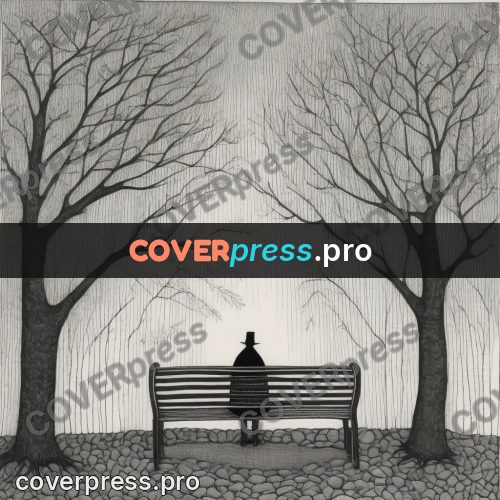 Edward Gorey style drawing: bench under bare trees