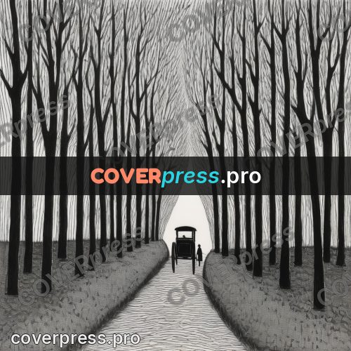 Edward Gorey style drawing: avenue of bare trees