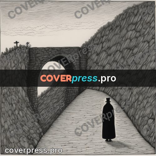Edward Gorey style drawing: arch of a stone bridge