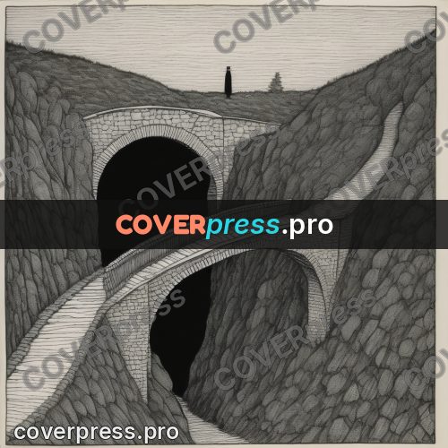Edward Gorey style drawing: arch of a stone bridge