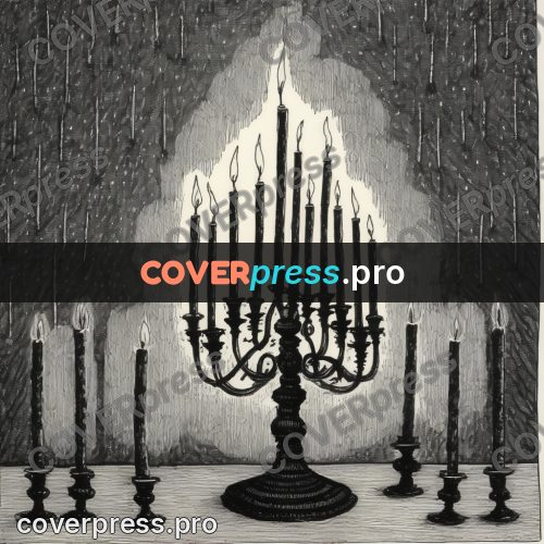 Edward Gorey style drawing: candelabra with lit candles