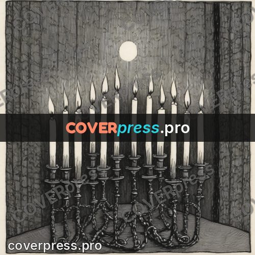 Edward Gorey style drawing: candelabra with lit candles