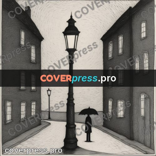 Edward Gorey style drawing: lamp on an empty street
