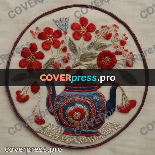 Embroidery design: teapot with a floral pattern