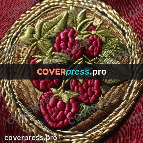Embroidery design: red berry with leaves