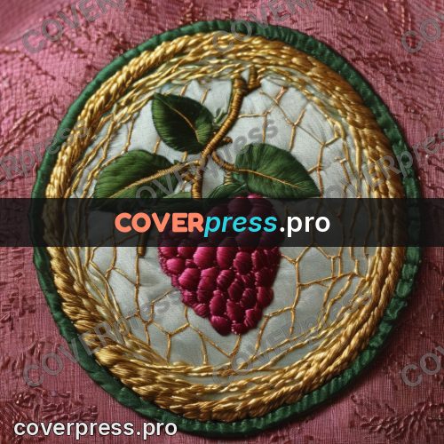Embroidery design: red berry with leaves