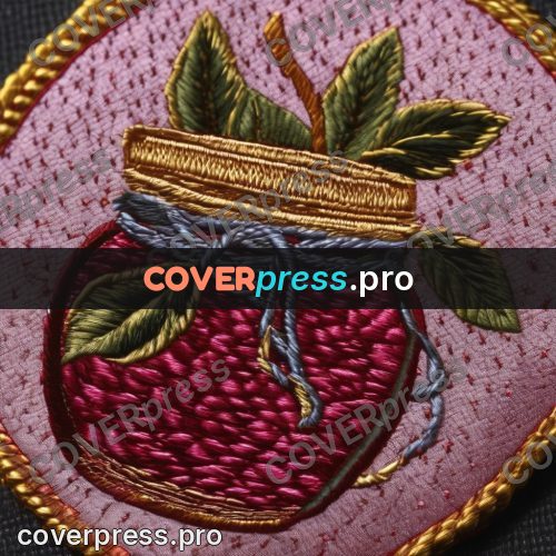 Embroidery design: red berry with leaves