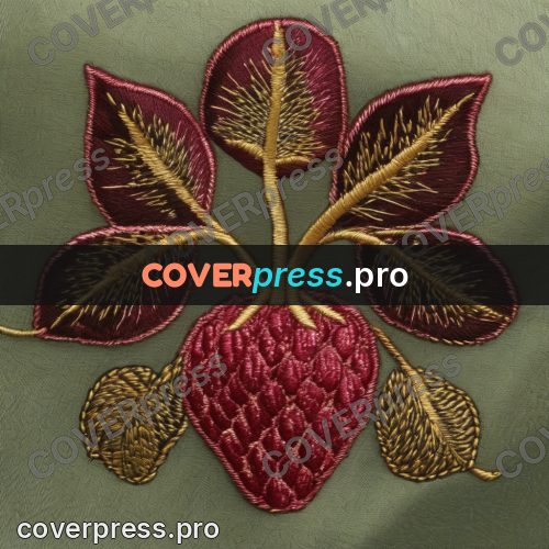 Embroidery design: red berry with leaves