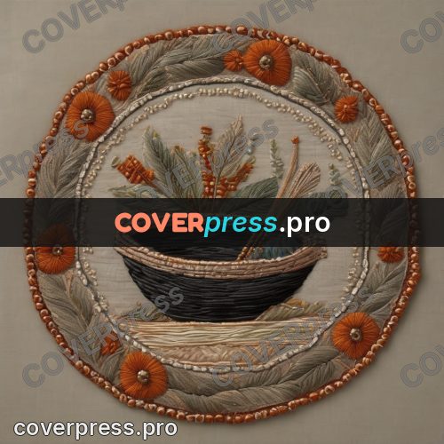 Embroidery design: round rosette in grey and orange