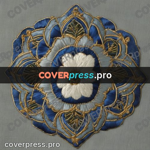 Embroidery design: blue rosette with a flower