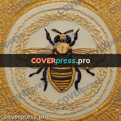 Embroidery design: bee and beekeeper in a circle