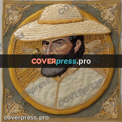 Embroidery design: bee and beekeeper in a circle