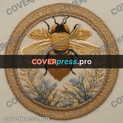 Embroidery design: bee and beekeeper in a circle