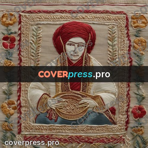 Embroidery design: figure in red in a frame