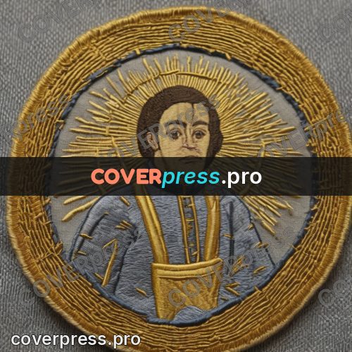 Embroidery design: golden circle on grey cloth