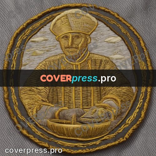 Embroidery design: golden circle on grey cloth