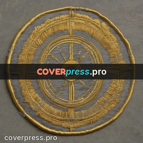 Embroidery design: golden circle on grey cloth