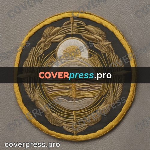 Embroidery design: golden circle on grey cloth