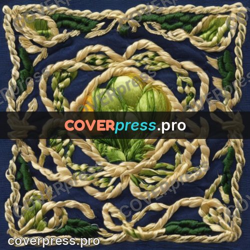 Embroidery design: blue field with a green leaf