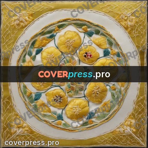 Embroidery design: yellow pattern on a round plate