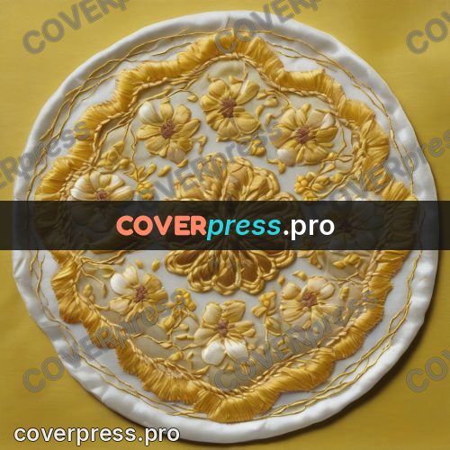 Embroidery design: yellow pattern on a round plate