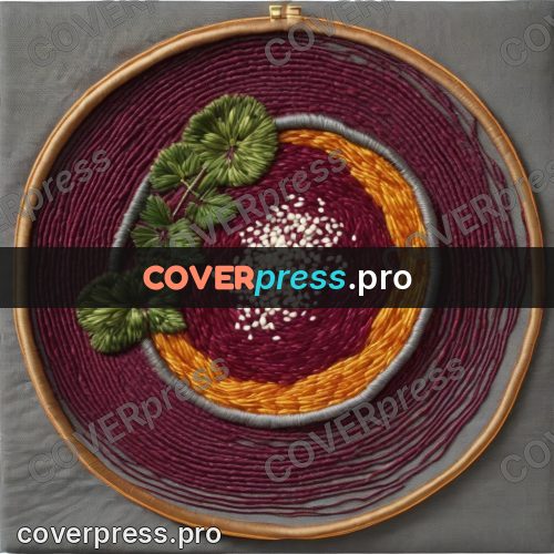 Embroidery design: bowl of beetroot soup