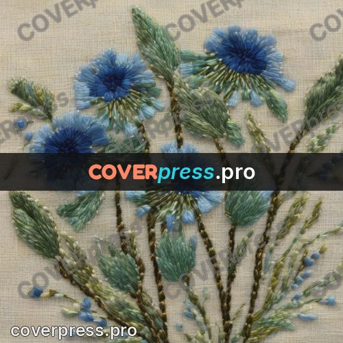 Embroidery design: bunch of blue cornflowers