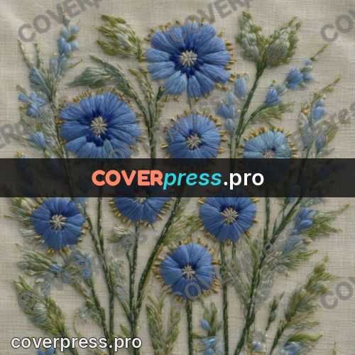 Embroidery design: bunch of blue cornflowers