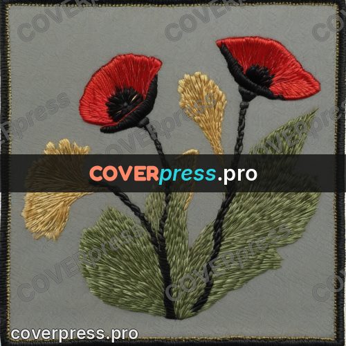 Embroidery design: scarlet poppy with a black core