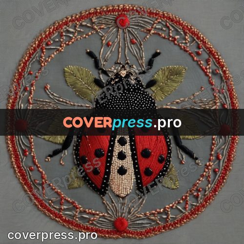 Embroidery design: beetle in a round border