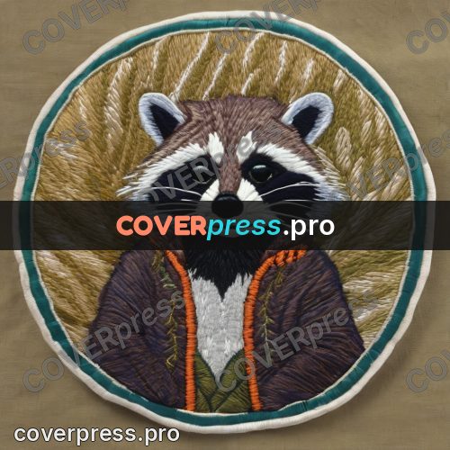 Embroidery design: raccoon in a green jacket