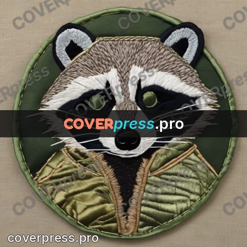 Embroidery design: raccoon in a green jacket