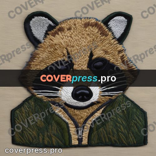 Embroidery design: raccoon in a green jacket