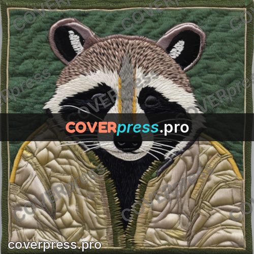 Embroidery design: raccoon in a green jacket