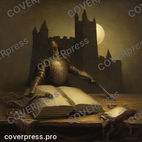 В стиле Эпическое фэнтези: раскрытая старинная книга, из страниц которой поднимается призрачный золотистый замок