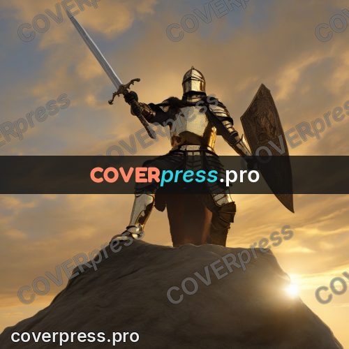 Epic fantasy illustration: knight on a hilltop