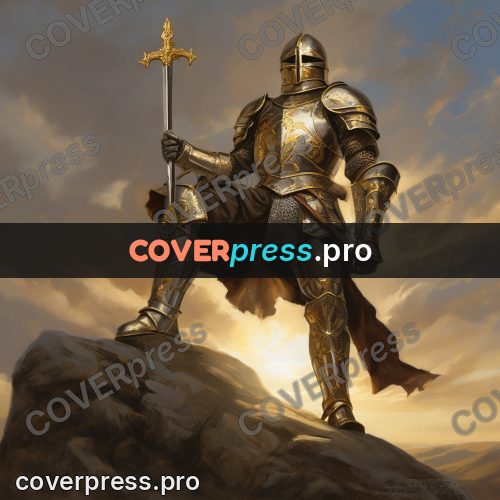 Epic fantasy illustration: knight on a hilltop